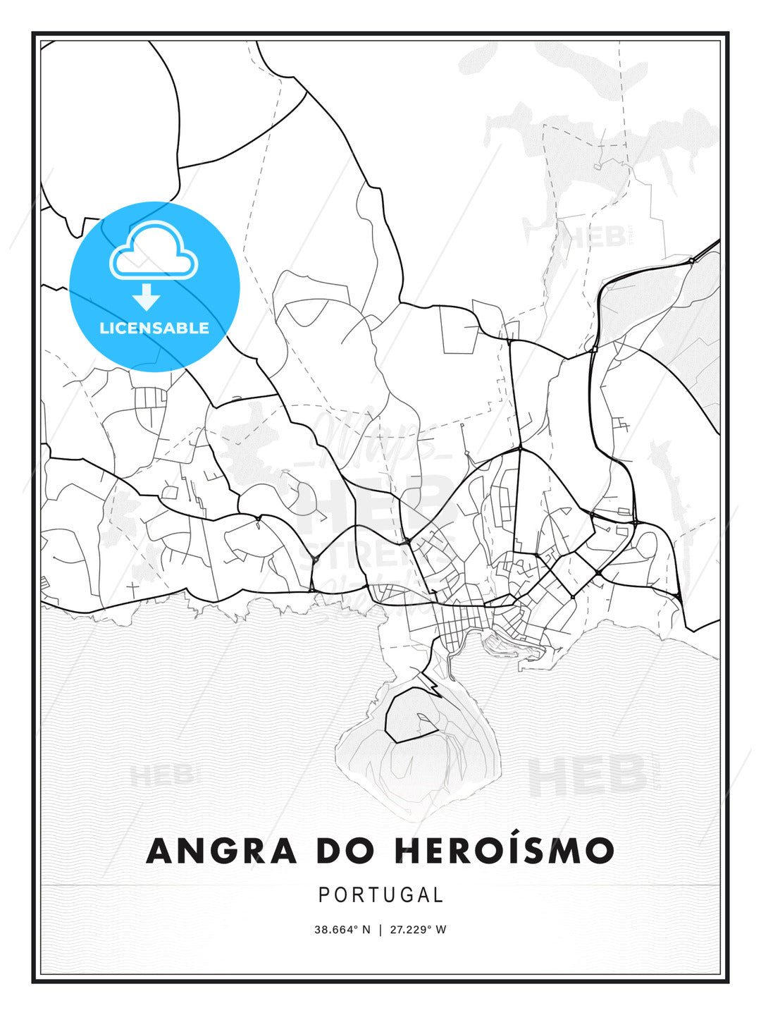 Angra do Heroísmo, Portugal, Modern Map Print Template in Various ...