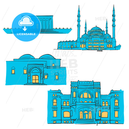 Ankara, Turkey, Colored Landmarks – instant download