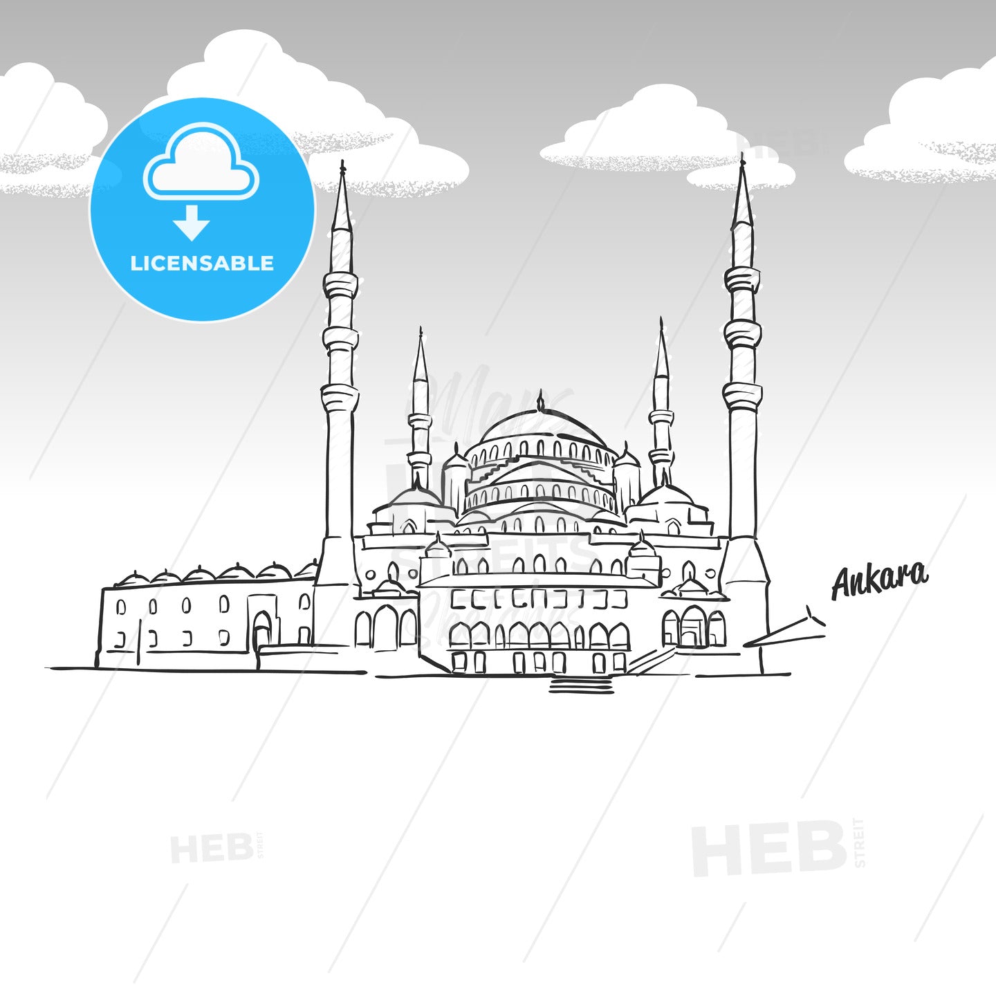 Ankara, Turkey famous landmark sketch – instant download