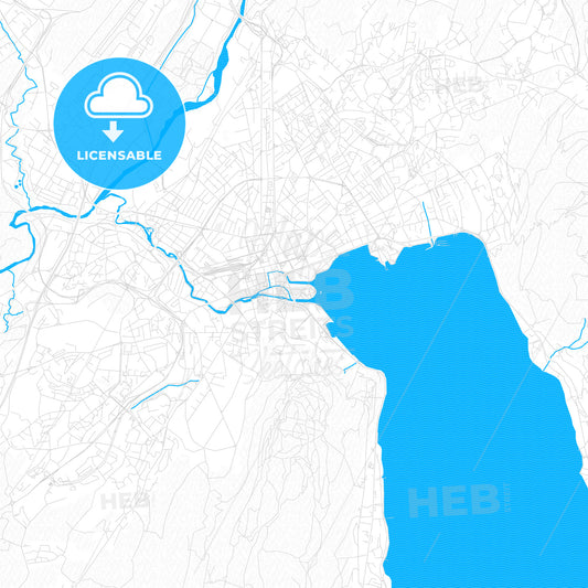 Annecy, France PDF vector map with water in focus