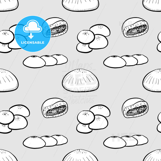 Anpan seamless pattern greyscale drawing – instant download