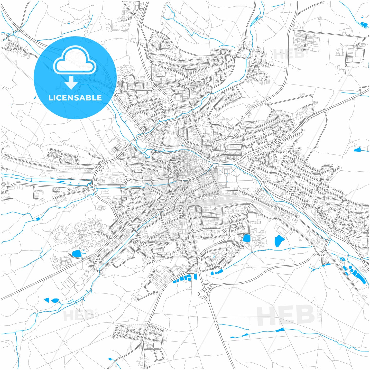 Ansbach, Bavaria, Germany, city map with high quality roads.