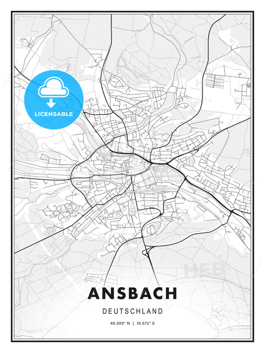 Ansbach, Germany, Modern Print Template in Various Formats - HEBSTREITS Sketches
