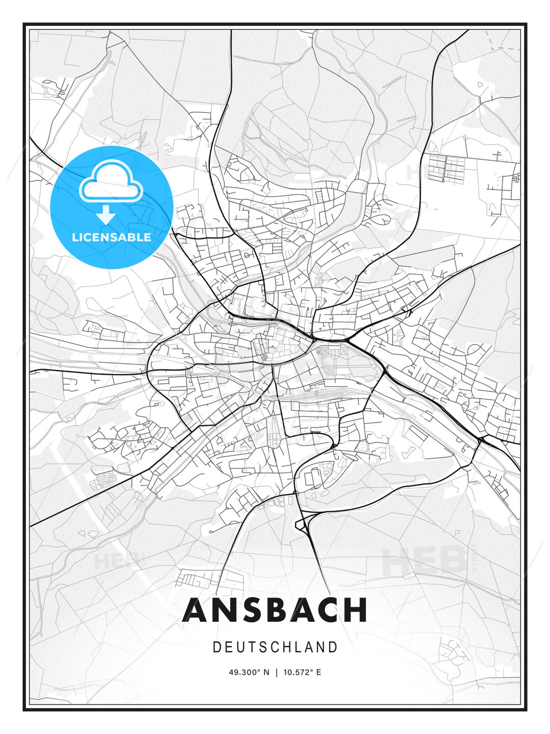 Ansbach, Germany, Modern Print Template in Various Formats - HEBSTREITS Sketches