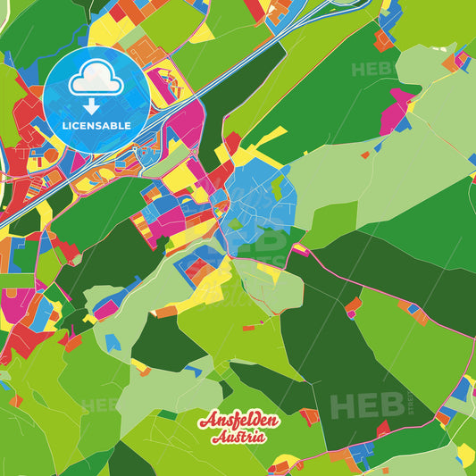 Ansfelden, Austria Crazy Colorful Street Map Poster Template - HEBSTREITS Sketches