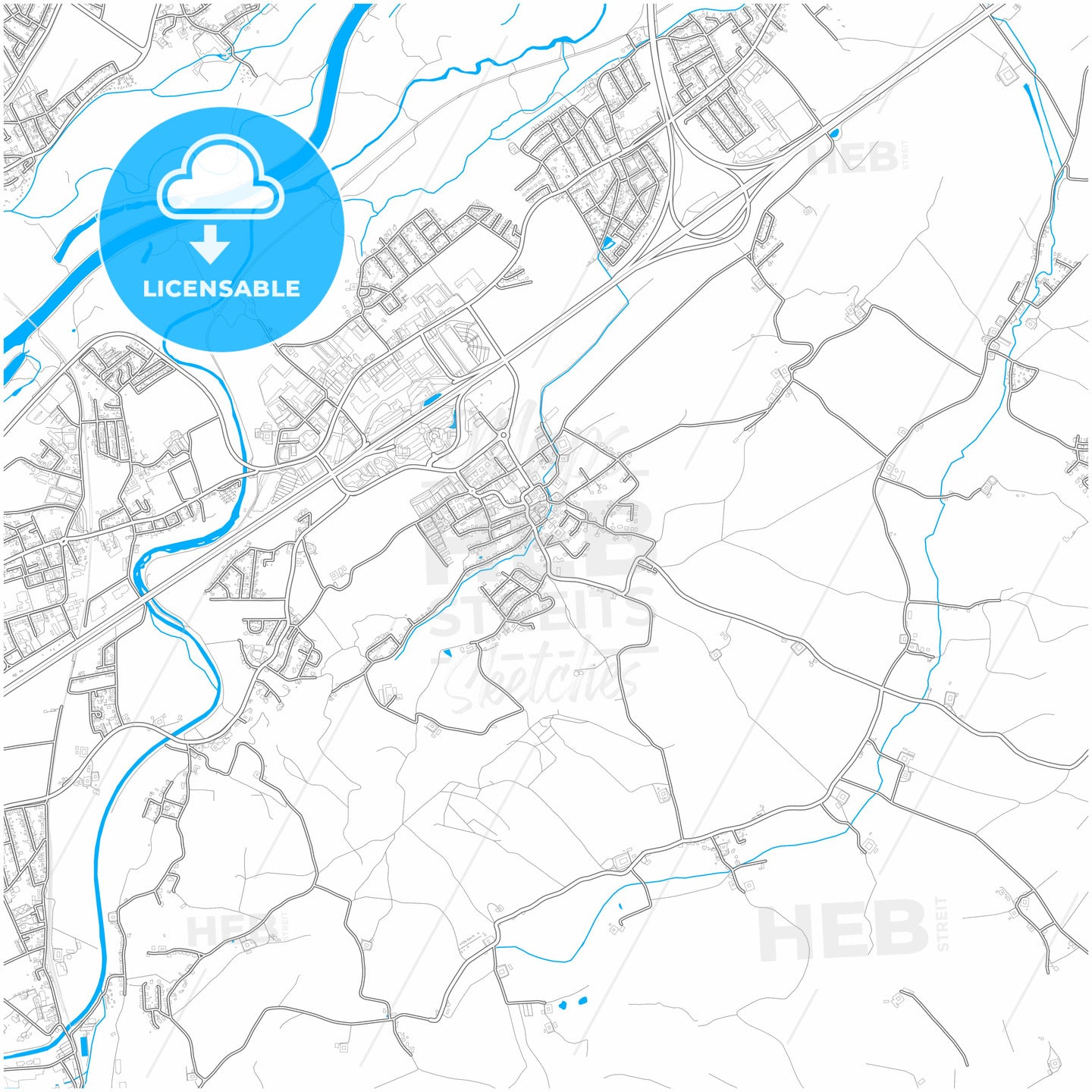 Ansfelden, Upper Austria, Austria, city map with high quality roads.