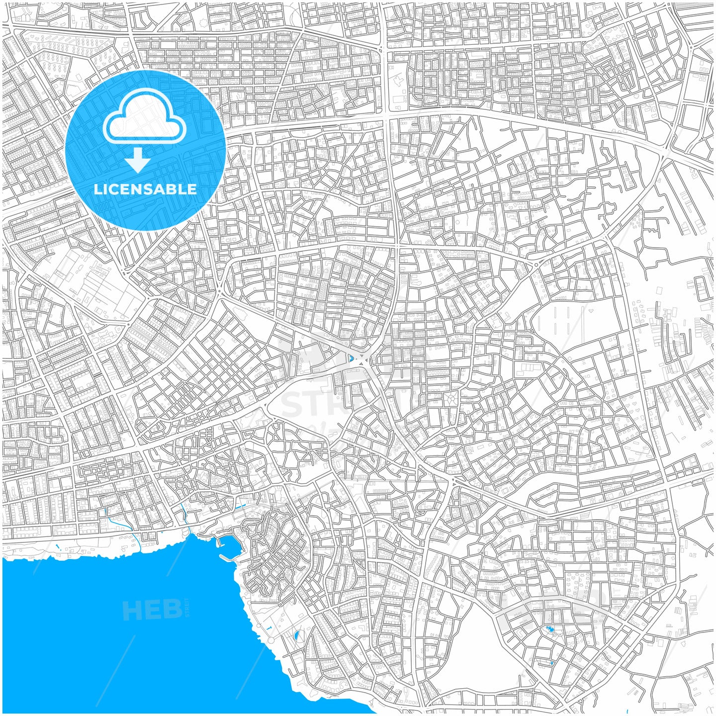 Antalya, Antalya, Turkey, city map with high quality roads.