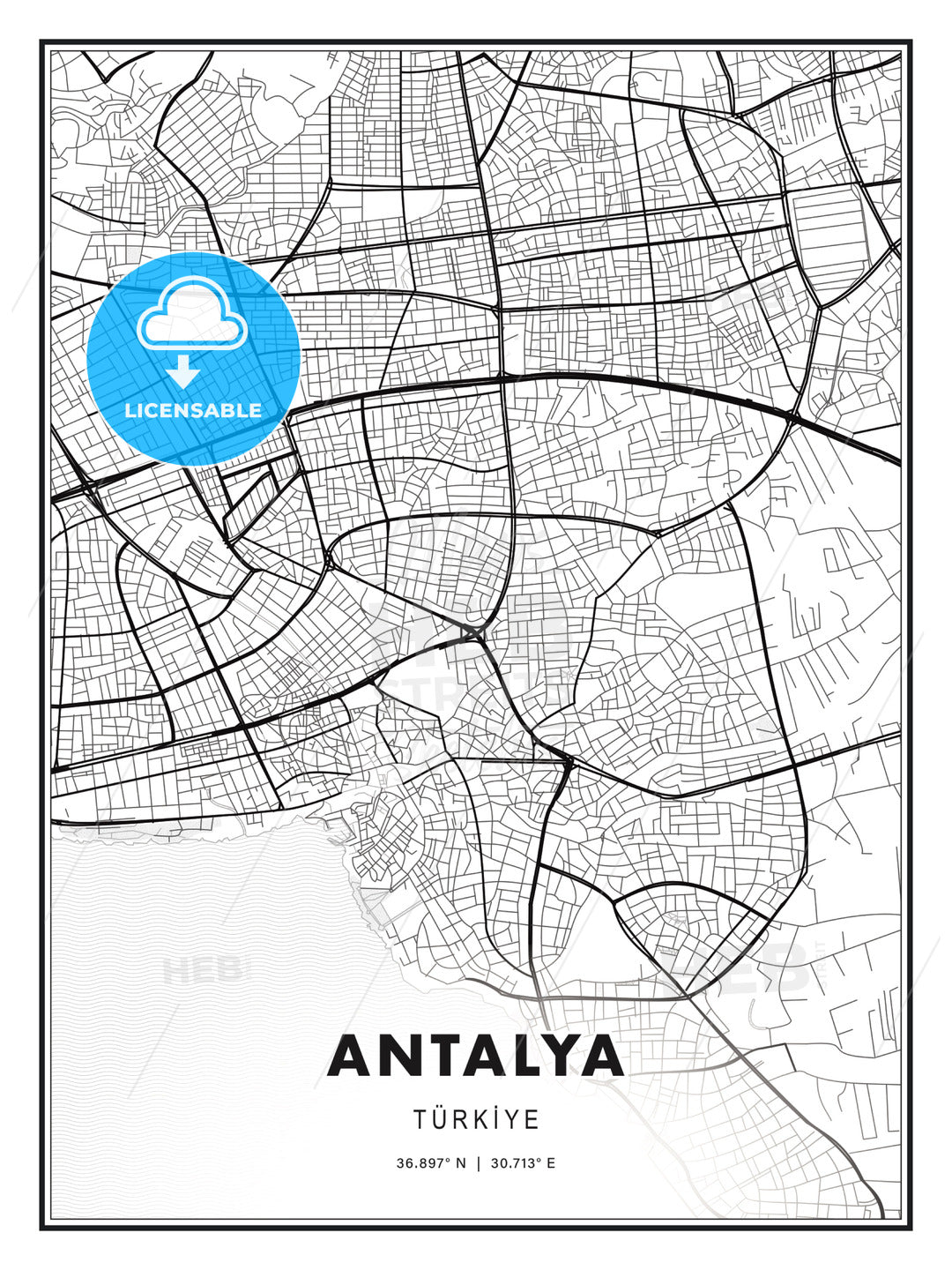 Antalya, Turkey, Modern Print Template in Various Formats - HEBSTREITS Sketches