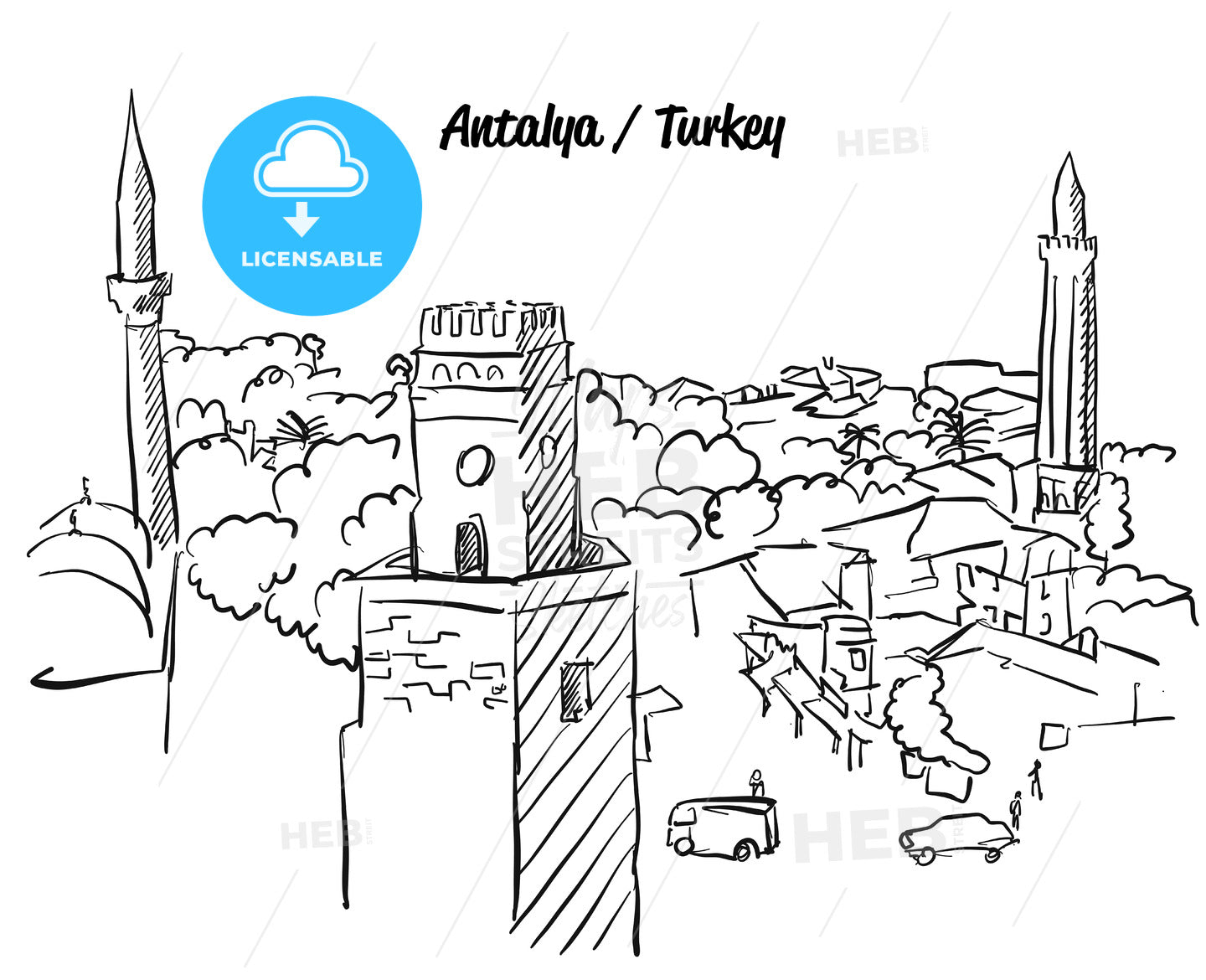 Antalya Turkey Old Town Colouring Page – instant download