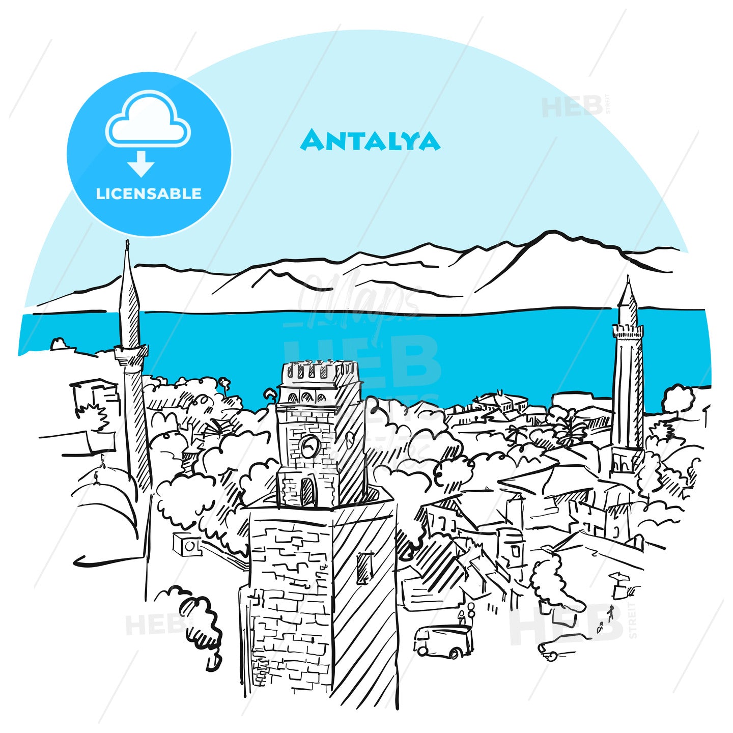Antalya two toned drawing – instant download