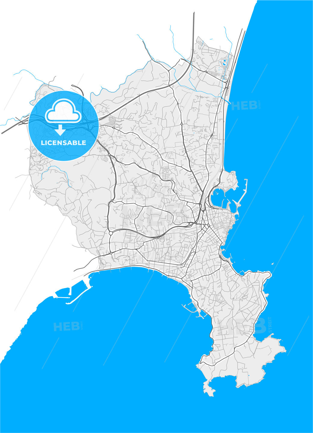 Antibes, Alpes-Maritimes, France, high quality vector map