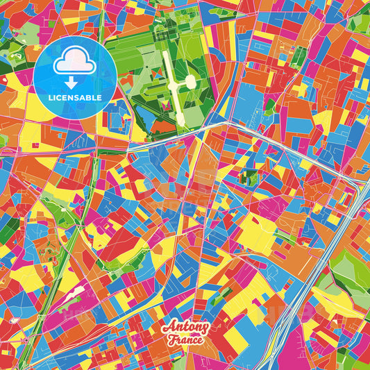 Antony, France Crazy Colorful Street Map Poster Template - HEBSTREITS Sketches