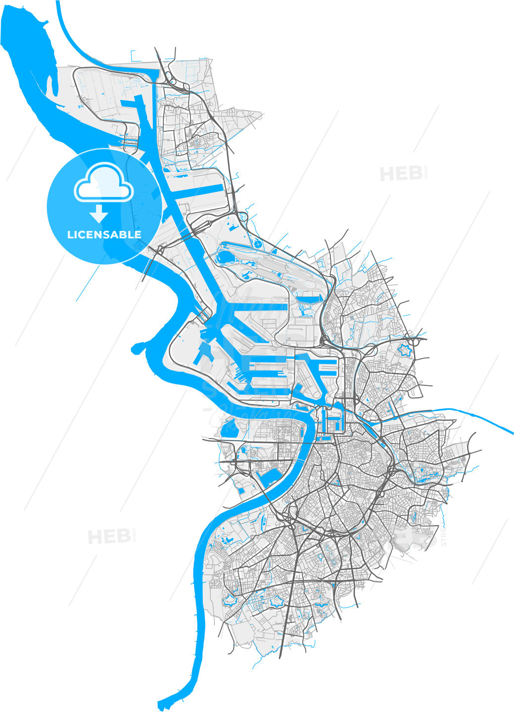 Antwerp, Antwerp, Belgium, high quality vector map