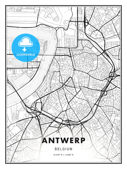 Antwerp, Belgium, Modern Print Template in Various Formats - HEBSTREITS Sketches