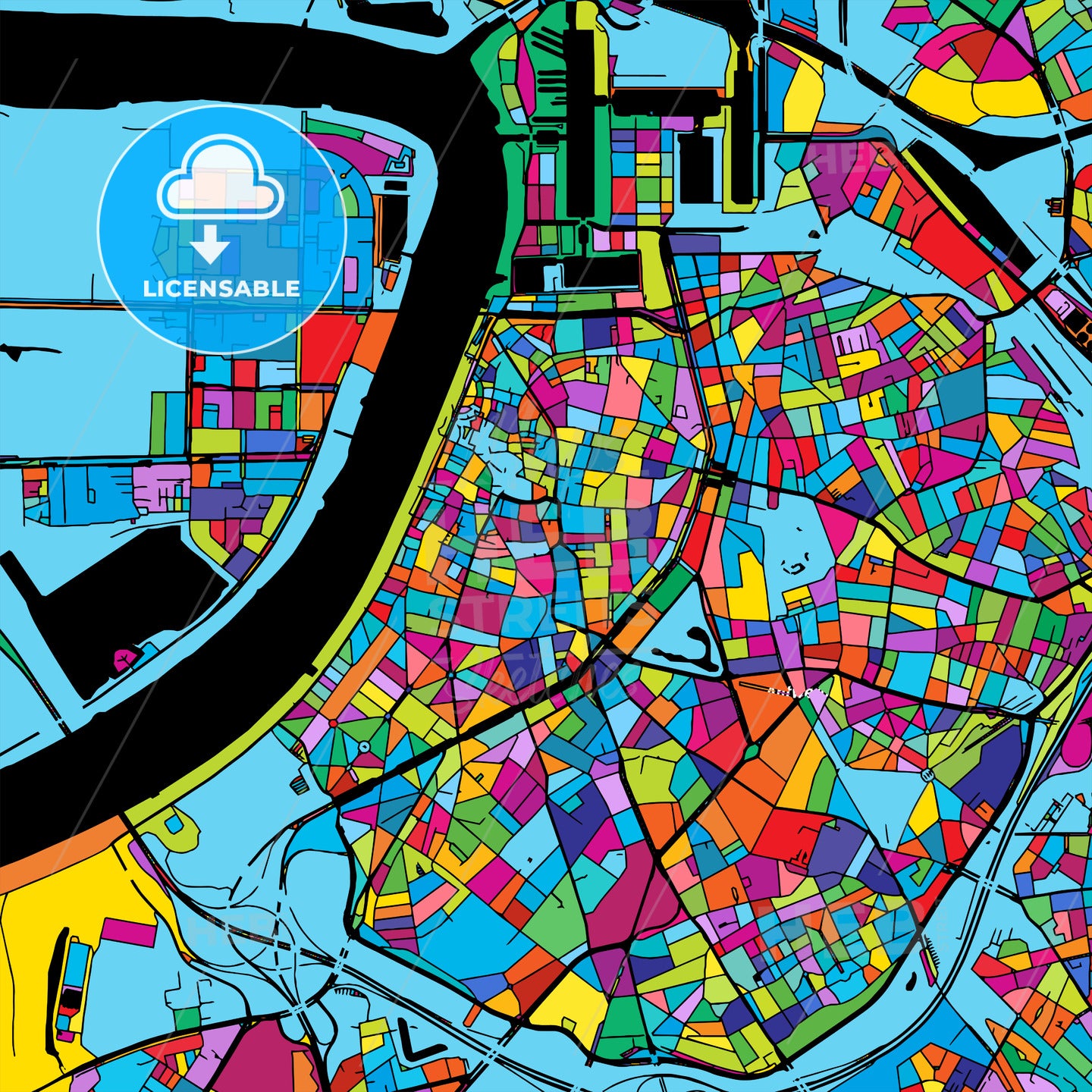Antwerp Colorful Vector Map on Black