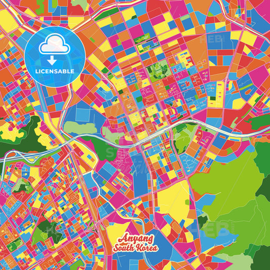 Anyang, South Korea Crazy Colorful Street Map Poster Template - HEBSTREITS Sketches