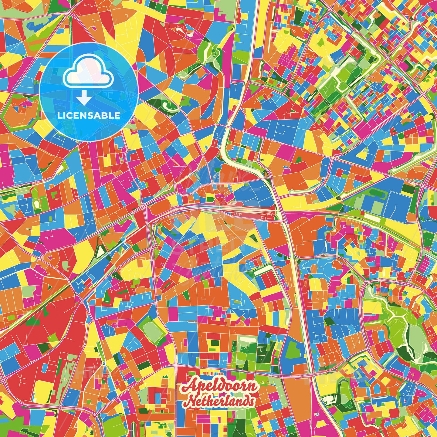 Apeldoorn, Netherlands Crazy Colorful Street Map Poster Template - HEBSTREITS Sketches