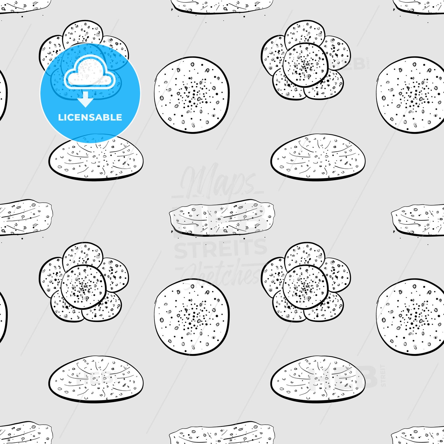 Appam seamless pattern greyscale drawing – instant download