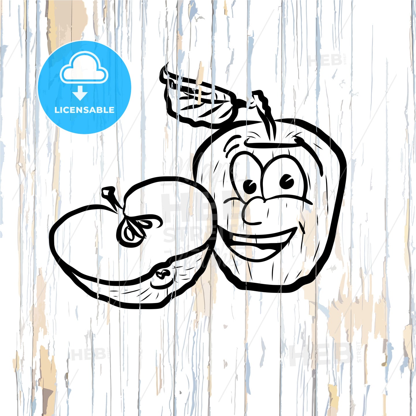 Apple icons sketches on wooden background – instant download
