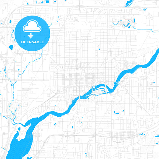 Appleton, Wisconsin, United States, PDF vector map with water in focus