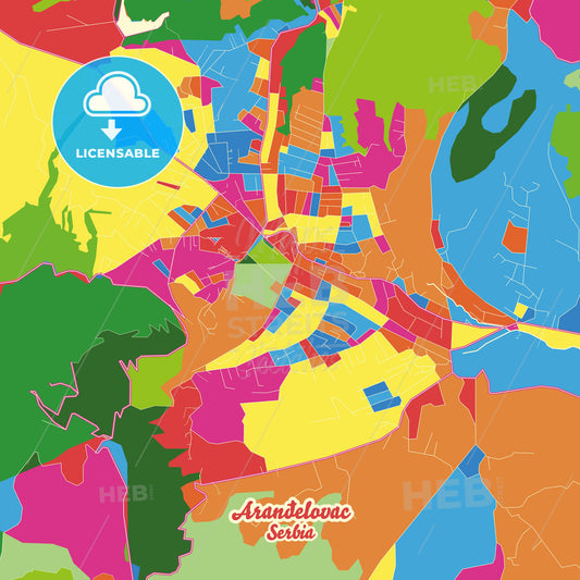 Aranđelovac, Serbia Crazy Colorful Street Map Poster Template - HEBSTREITS Sketches