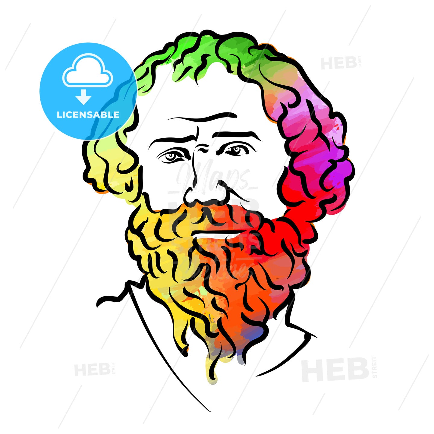 Archimedes Of Syracuse Colorful Hair Vector Drawing