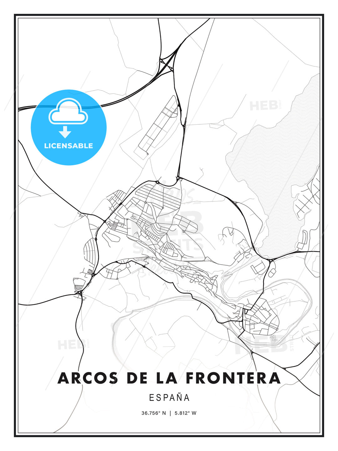 Arcos de la Frontera, Spain, Modern Print Template in Various Formats - HEBSTREITS Sketches