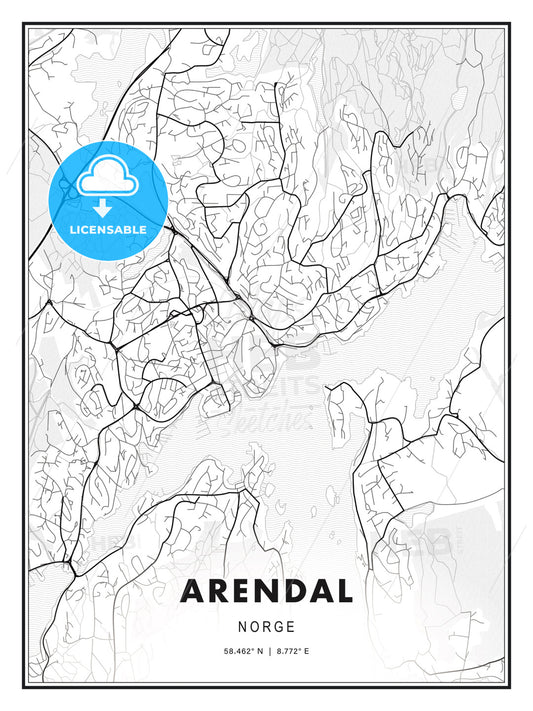 Arendal, Norway, Modern Print Template in Various Formats - HEBSTREITS Sketches