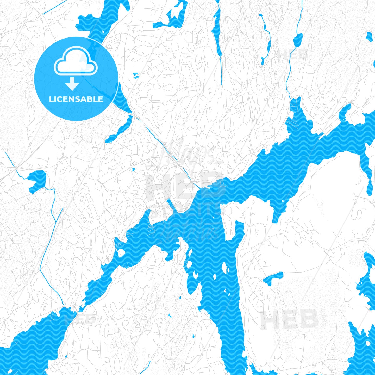 Arendal, Norway PDF vector map with water in focus