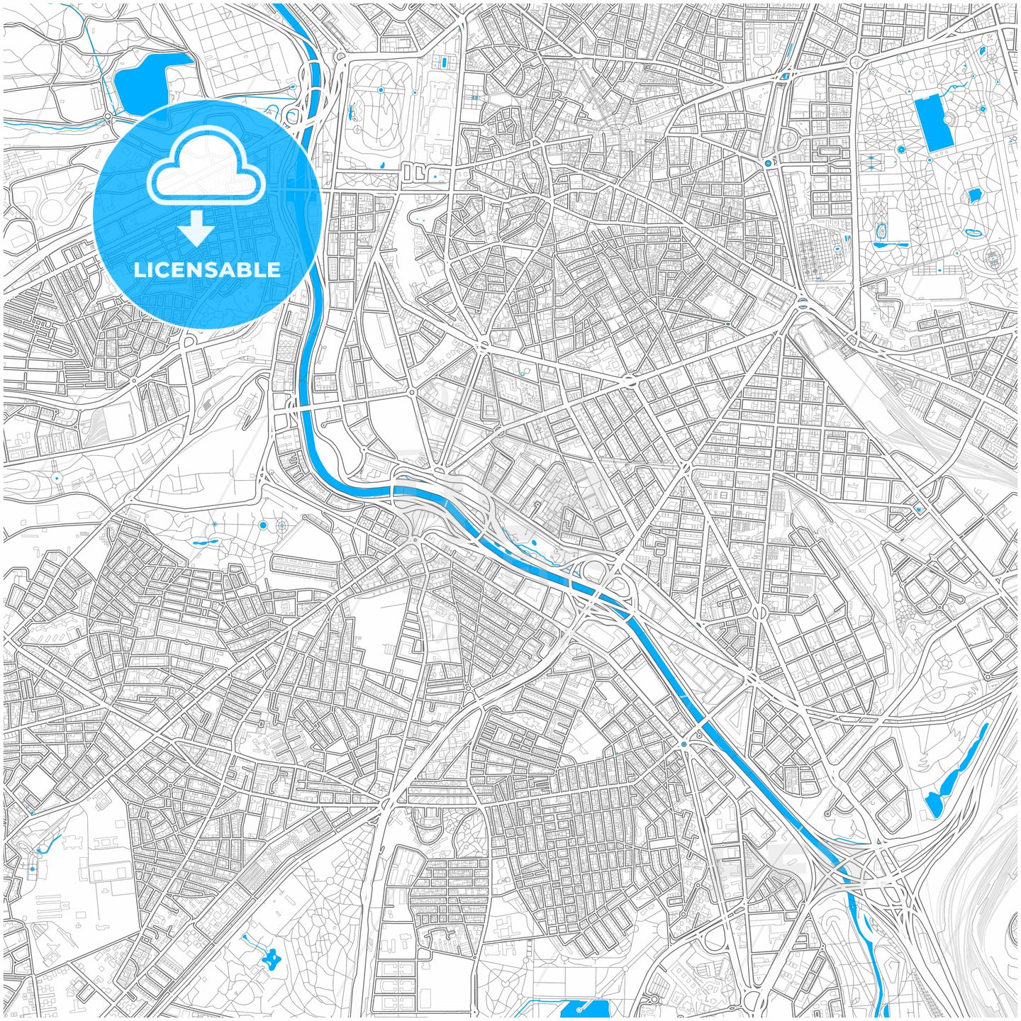 Arganzuela, Madrid, Spain, city map with high quality roads.