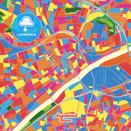 Argenteuil, France Crazy Colorful Street Map Poster Template - HEBSTREITS Sketches