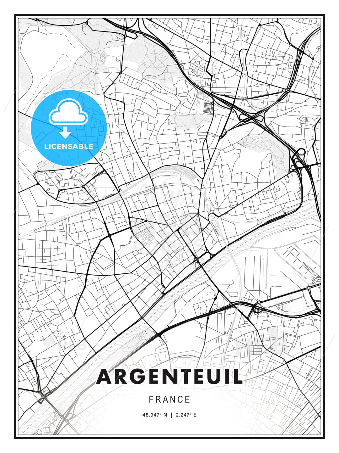 Argenteuil, France, Modern Print Template in Various Formats - HEBSTREITS Sketches
