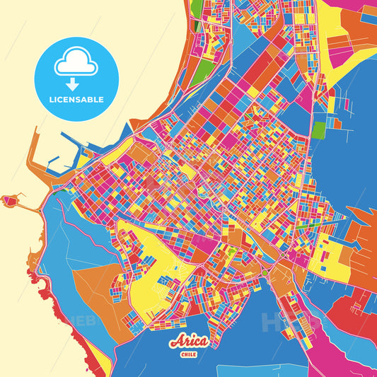 Arica, Chile Crazy Colorful Street Map Poster Template - HEBSTREITS Sketches