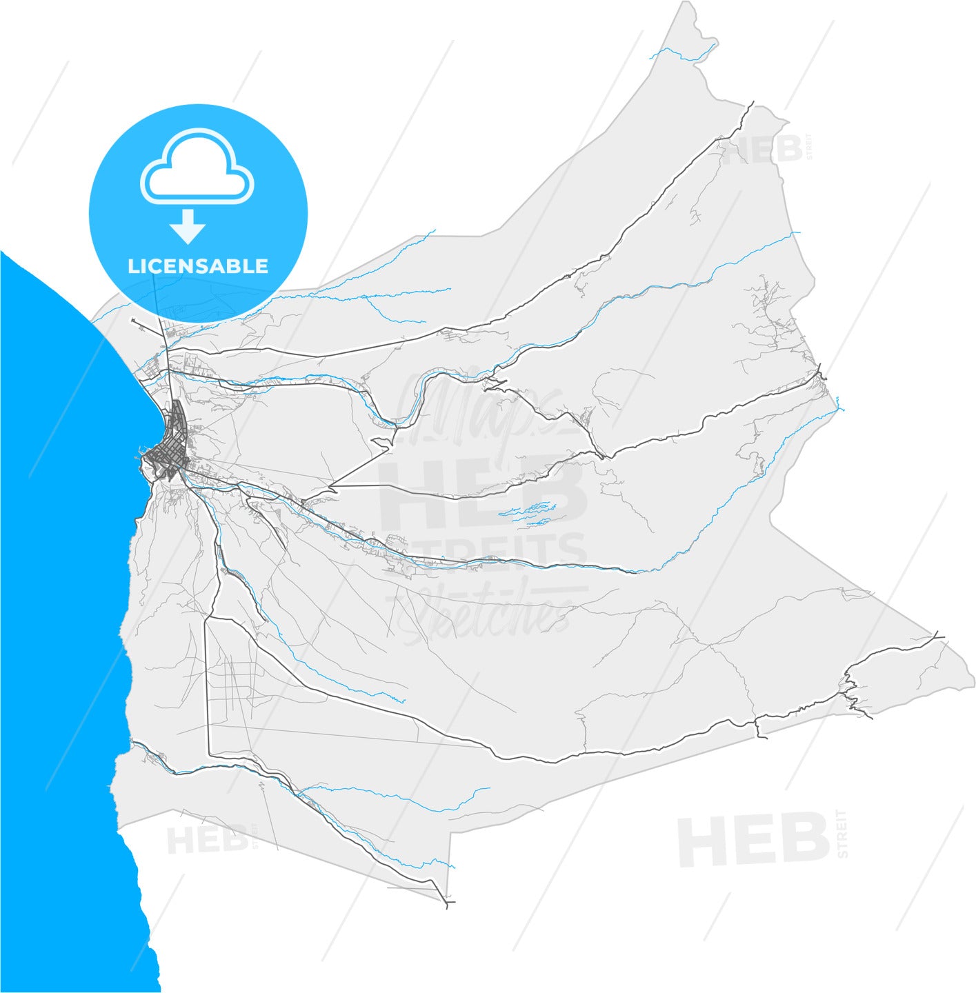 Arica, Chile, high quality vector map