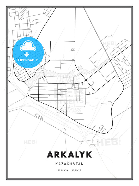 Arkalyk, Kazakhstan, Modern Print Template in Various Formats - HEBSTREITS Sketches