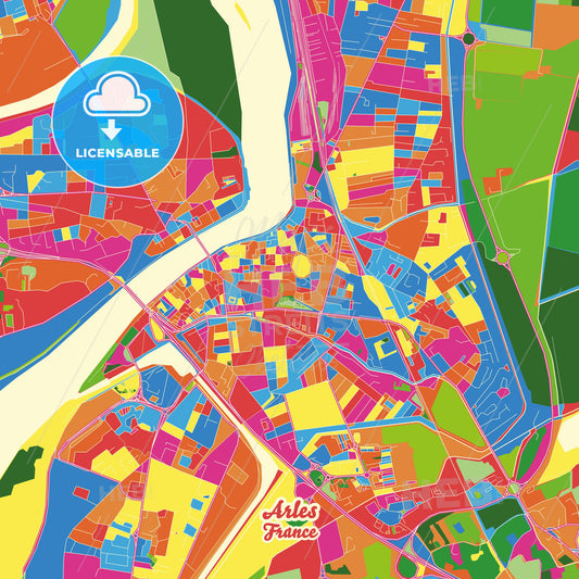 Arles, France Crazy Colorful Street Map Poster Template - HEBSTREITS Sketches