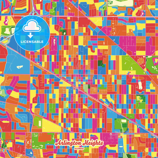 Arlington Heights, United States Crazy Colorful Street Map Poster Template - HEBSTREITS Sketches