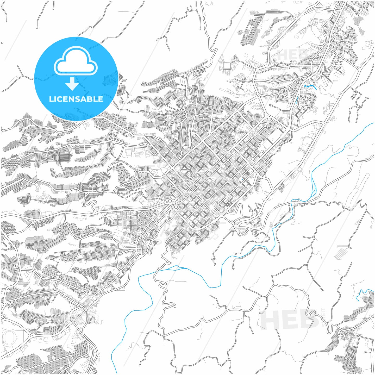 Armenia, Colombia, city map with high quality roads.