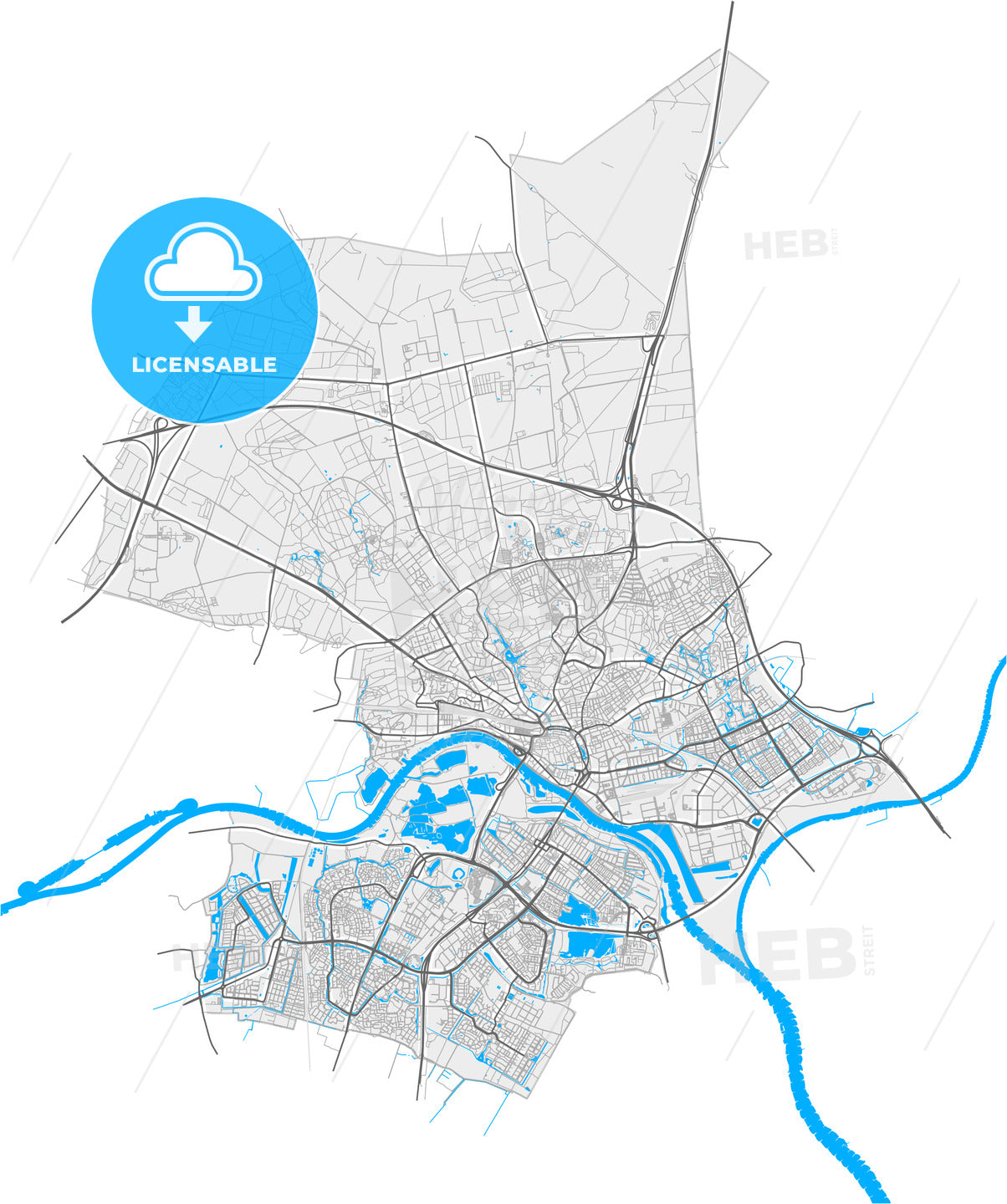 Arnhem, Gelderland, Netherlands, high quality vector map