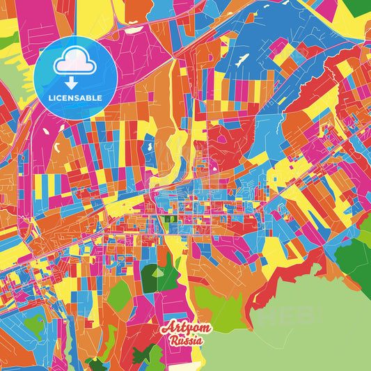 Artyom, Russia Crazy Colorful Street Map Poster Template - HEBSTREITS Sketches