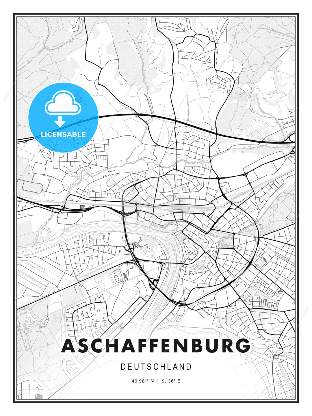 Aschaffenburg, Germany, Modern Print Template in Various Formats - HEBSTREITS Sketches