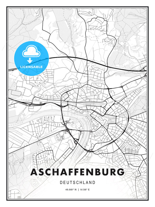 Aschaffenburg, Germany, Modern Print Template in Various Formats - HEBSTREITS Sketches