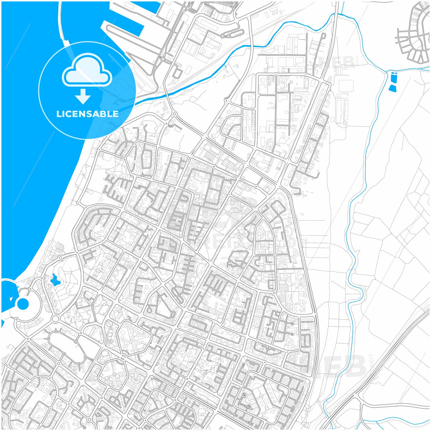 Ashdod, South, Israel, city map with high quality roads.