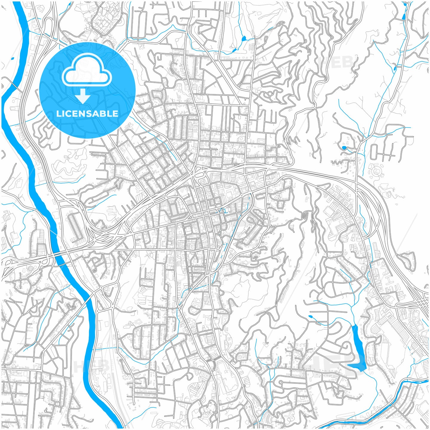 Asheville, North Carolina, United States, city map with high quality roads.