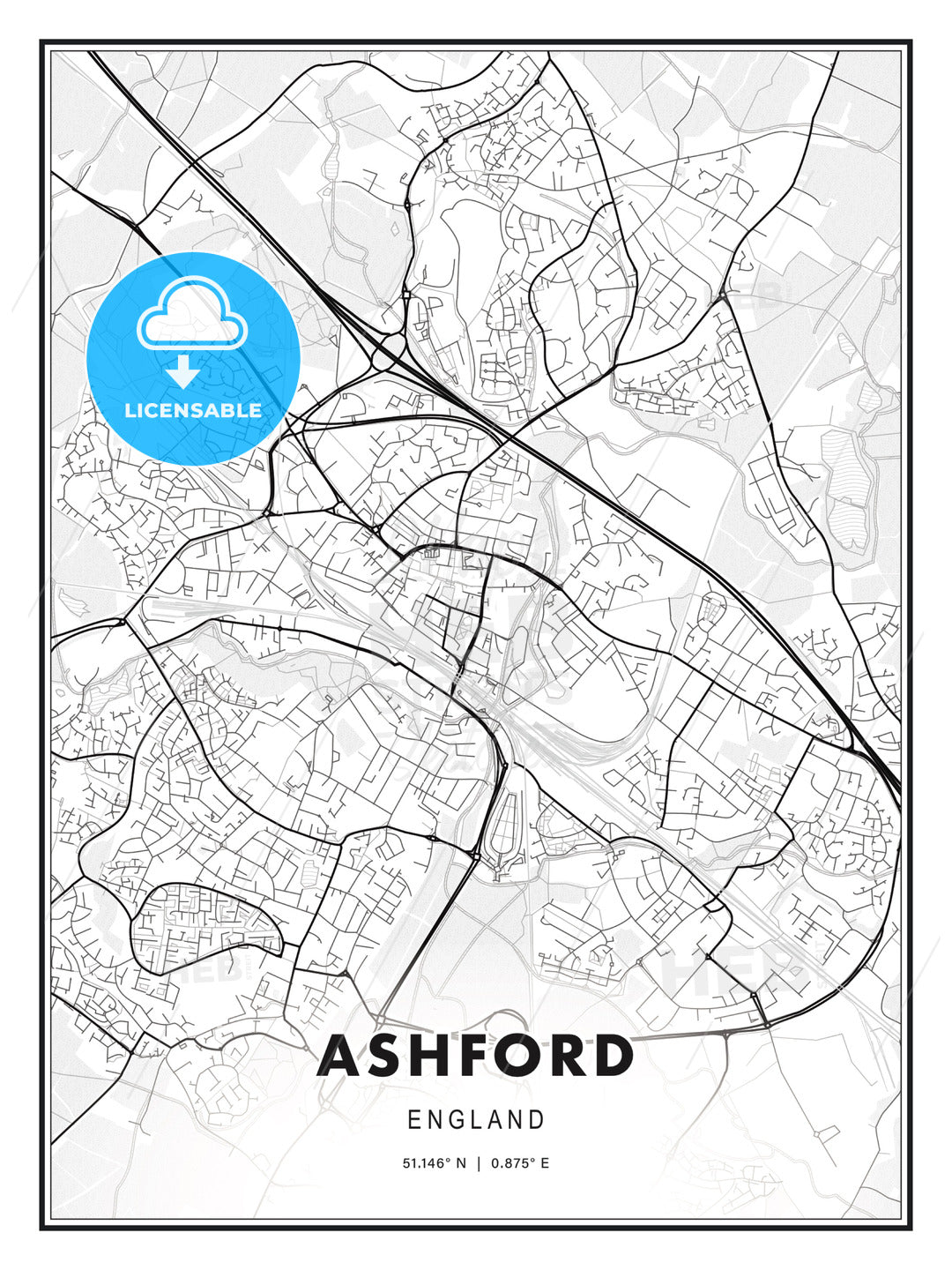 Ashford, England, Modern Print Template in Various Formats - HEBSTREITS Sketches