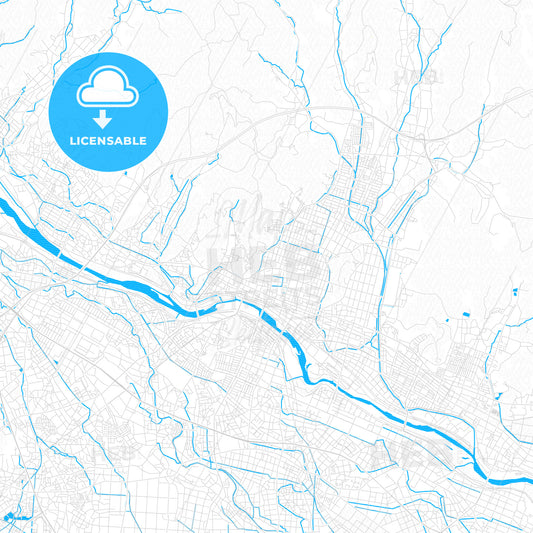 Ashikaga, Japan PDF vector map with water in focus