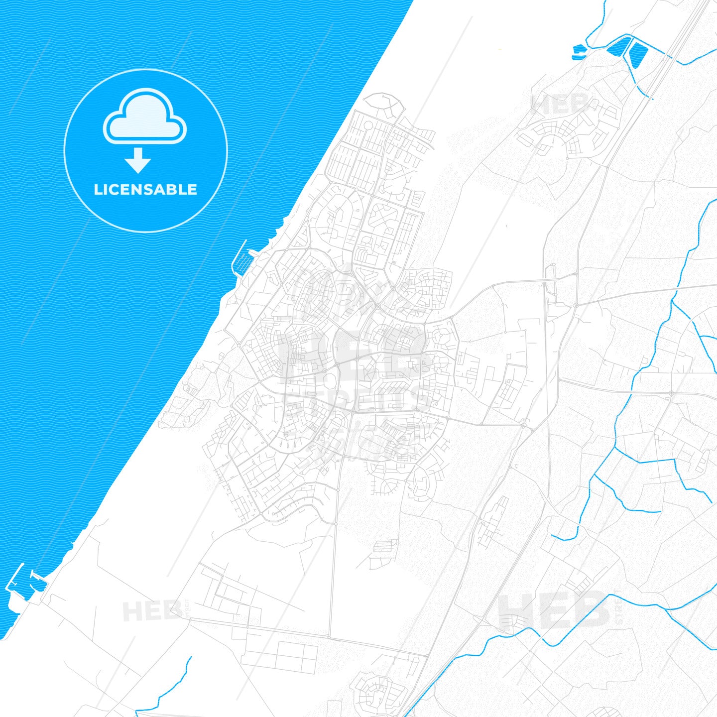 Ashkelon, Israel PDF vector map with water in focus