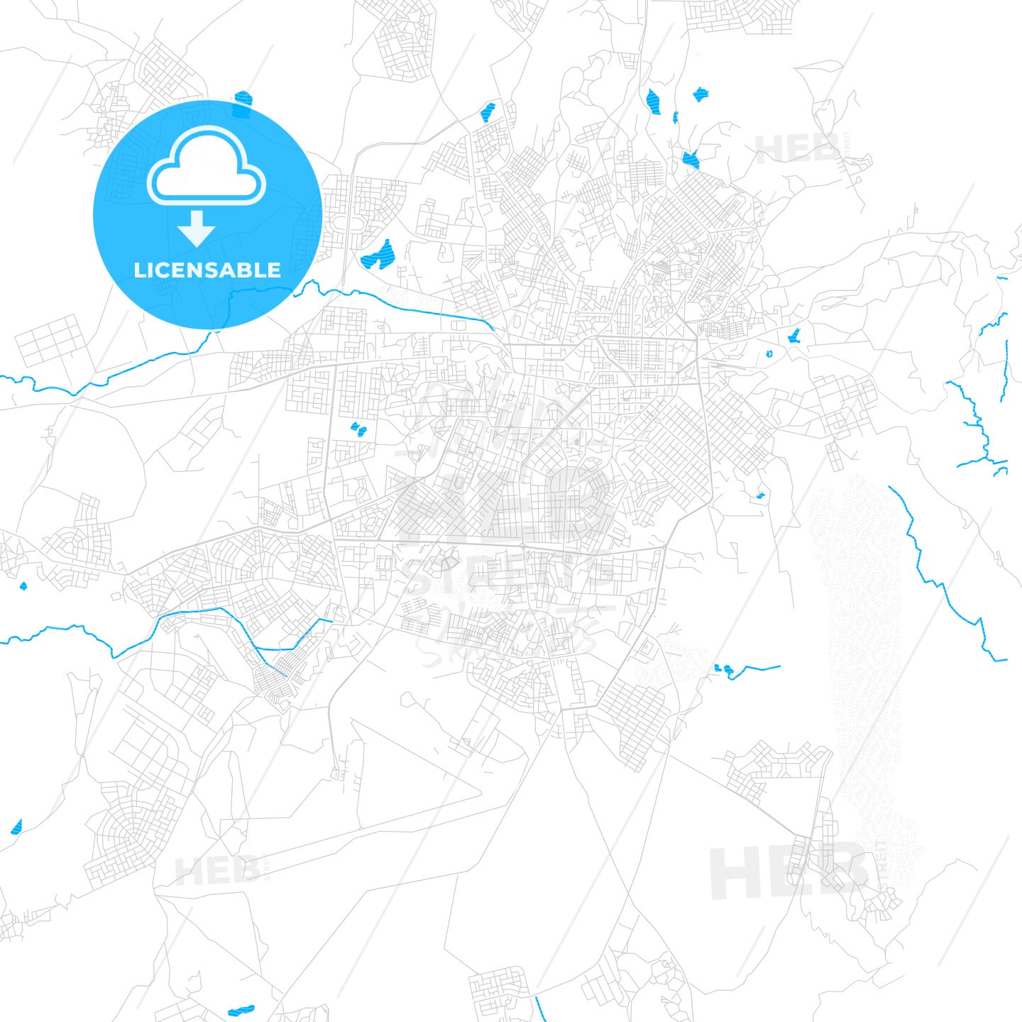Asmara, Eritrea PDF vector map with water in focus