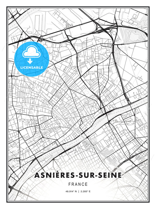 Asnières-sur-Seine, France, Modern Print Template in Various Formats - HEBSTREITS Sketches
