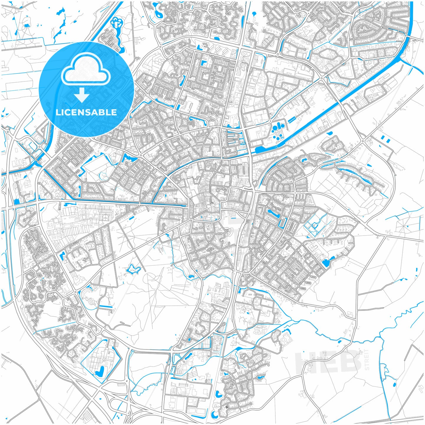 Assen, Drenthe, Netherlands, city map with high quality roads.